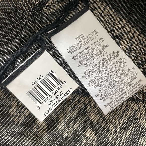 BCBGMaxazria Wilma Dress Black Cream Print Fit Flare Stretch - Picture 12 of 13